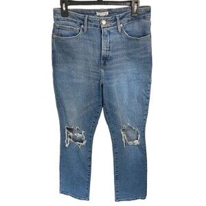 Good American Straight Leg High Rise Jeans Size 8/29 Distressed‎ Destroyed